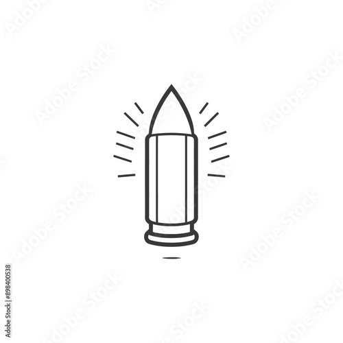Black and White Line Art of a Bullet with Rays of Light Behind It
