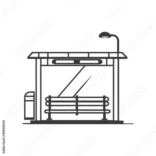 Simple Black and White Illustration of a Bus Stop