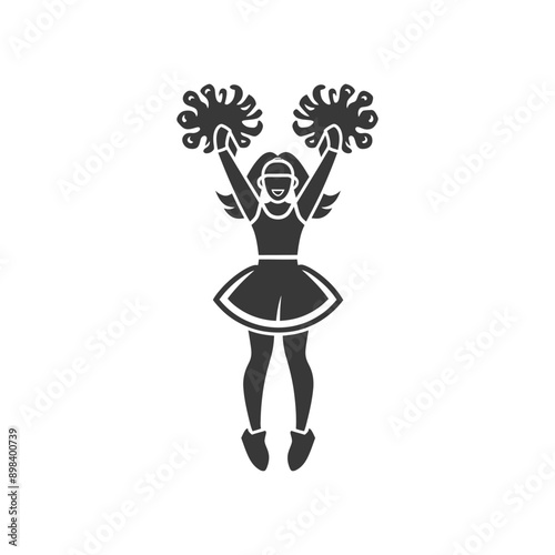 Cheerleader silhouette with pom poms raised in the air