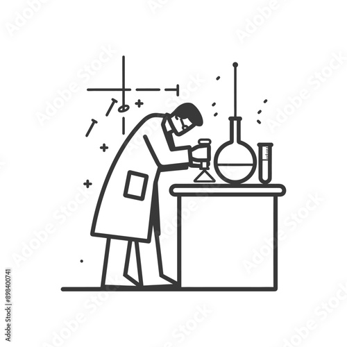 Scientist working in a laboratory with beakers and flasks