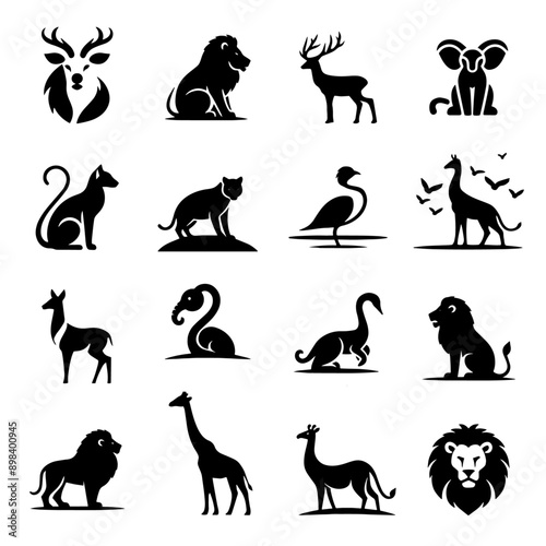 A collection of animal silhouettes. including a giraffe. lion and elephant