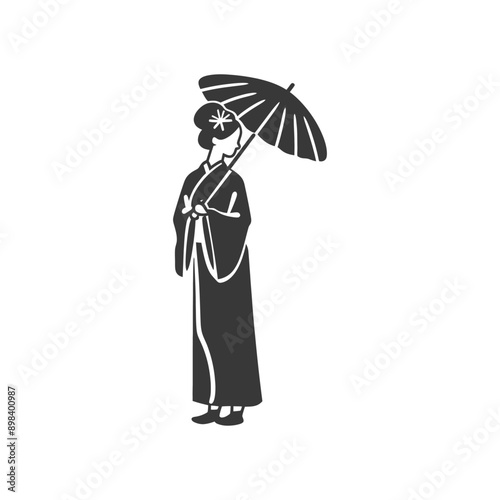 A woman in a kimono holding an umbrella