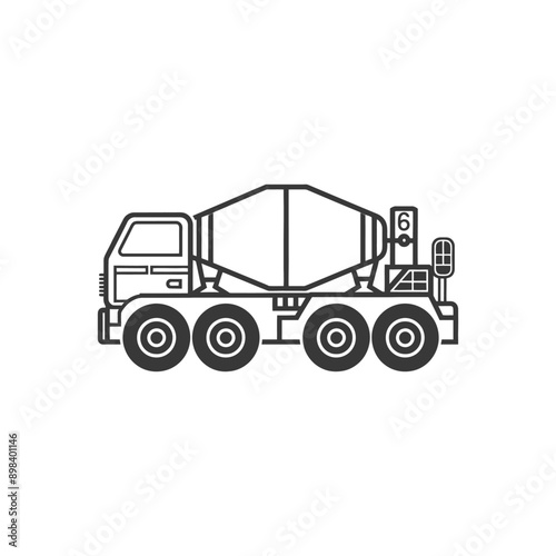 Concrete Mixer Truck Icon in Black and White