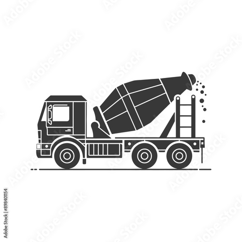 Concrete Mixer Truck with Rotating Drum and Pouring Concrete