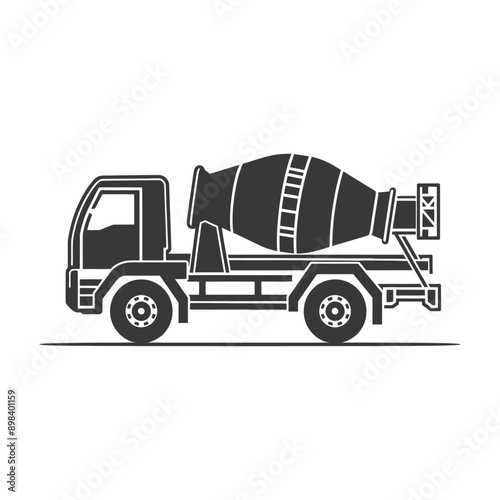 Black and White Silhouette of a Cement Mixer Truck