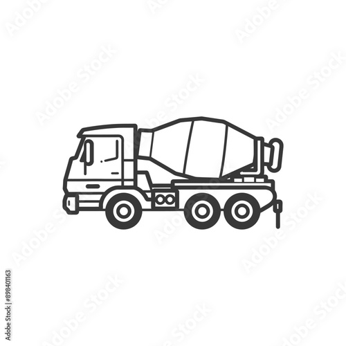 A Line Drawing of a Cement Mixer Truck