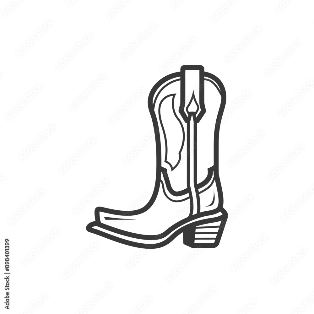 Line Art Illustration of a Cowboy Boot Line Art Illustration of a Cowboy Boot