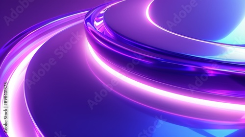 Abstract background with purple and blue neon lights forming curved shapes