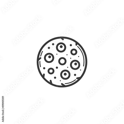 Line art illustration of a moon with craters