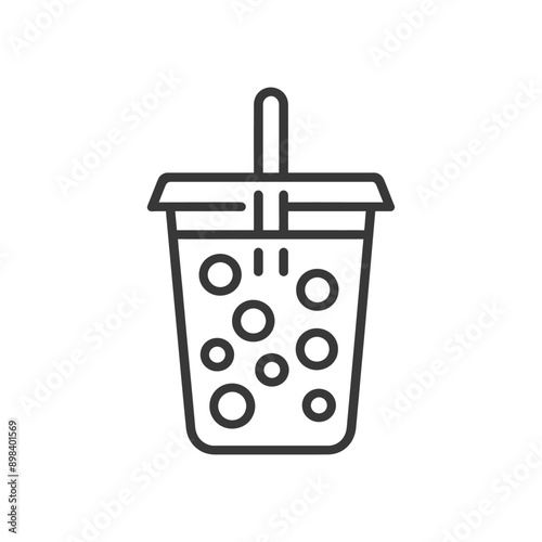 Black and White Line Drawing of a Cup of Boba Tea