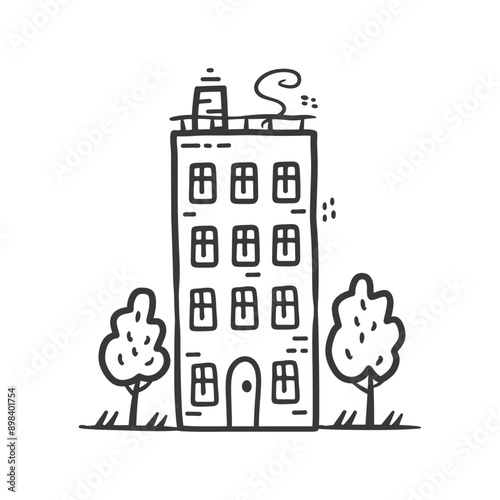 Hand Drawn Sketch of a Building with Trees