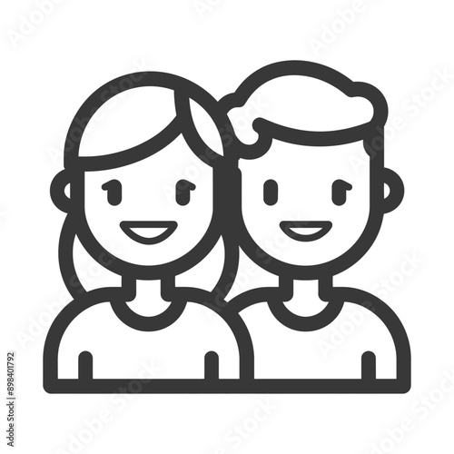 Line drawing of a smiling couple