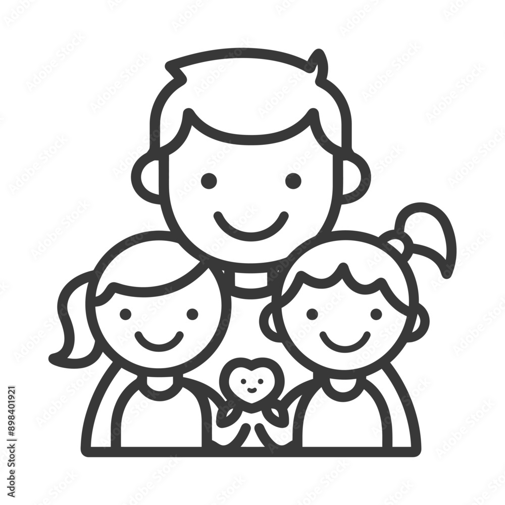 Line Drawing of a Father and Two Daughters Holding a Heart Line Drawing of a Father and Two Daughters Holding a Heart