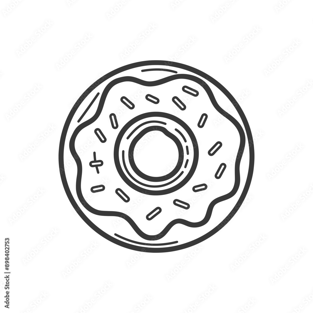 A Hand Drawn Outline of a Glazed Donut with Sprinkles A Hand Drawn Outline of a Glazed Donut with Sprinkles