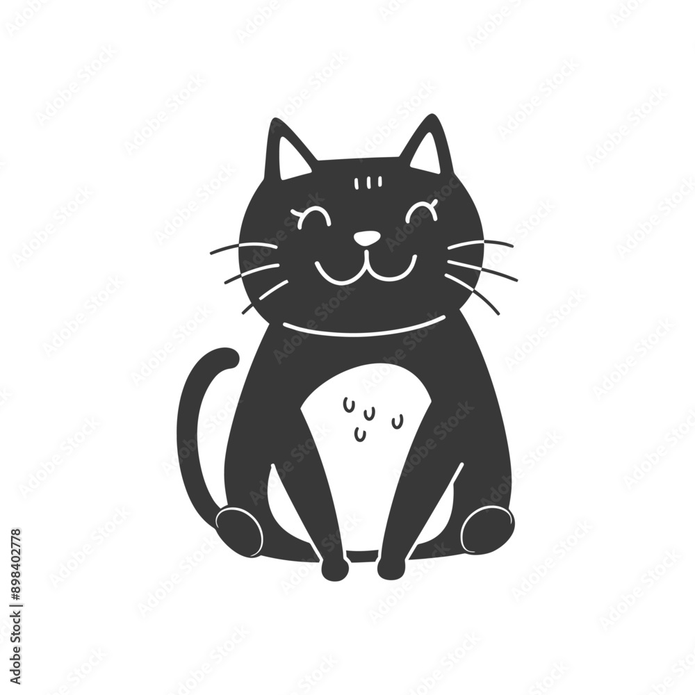 Obraz premium A Simple Illustration of a Sitting Black Cat with a Smile