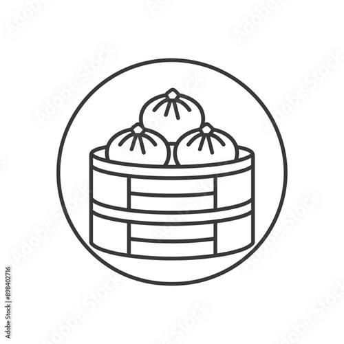 Three Steamed Buns in a Bamboo Steamer Basket