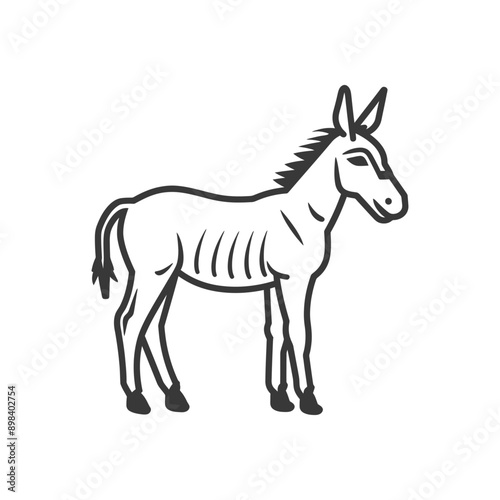 A simple line drawing of a donkey standing facing the right