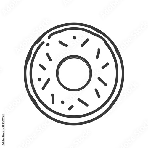 Hand Drawn Black and White Outline of a Sprinkled Donut