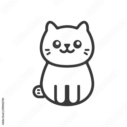 Line art illustration of a cute cartoon cat with big eyes