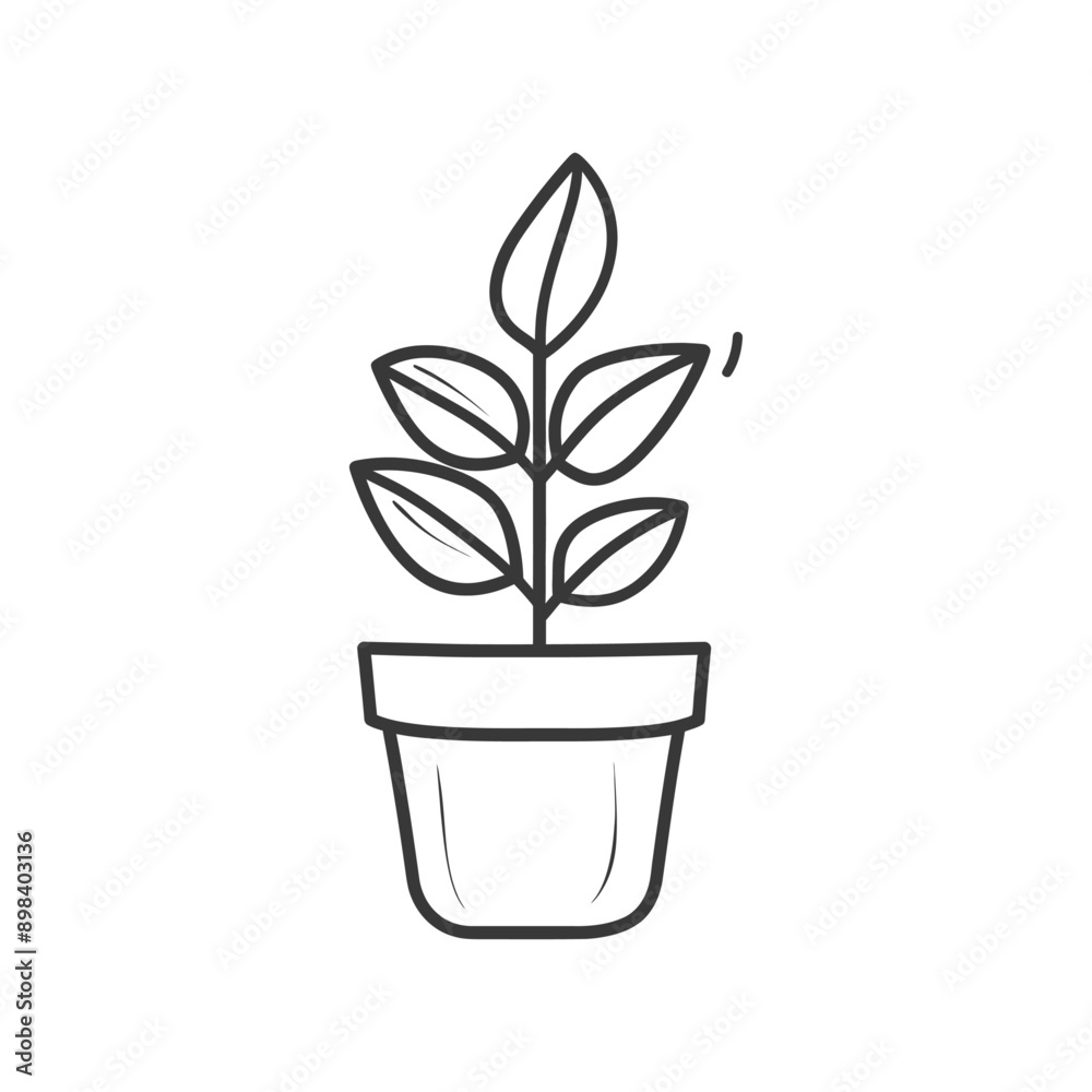 Line Drawing of a Plant in a Pot Line Drawing of a Plant in a Pot