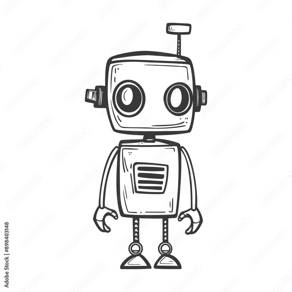 Hand drawn illustration of a cute cartoon robot Hand drawn illustration of a cute cartoon robot