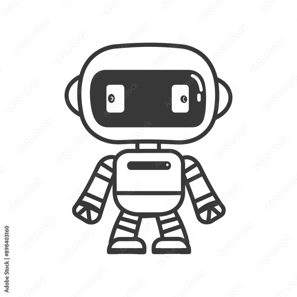 Fototapeta premium Cartoon Robot with Big Head and Striped Legs