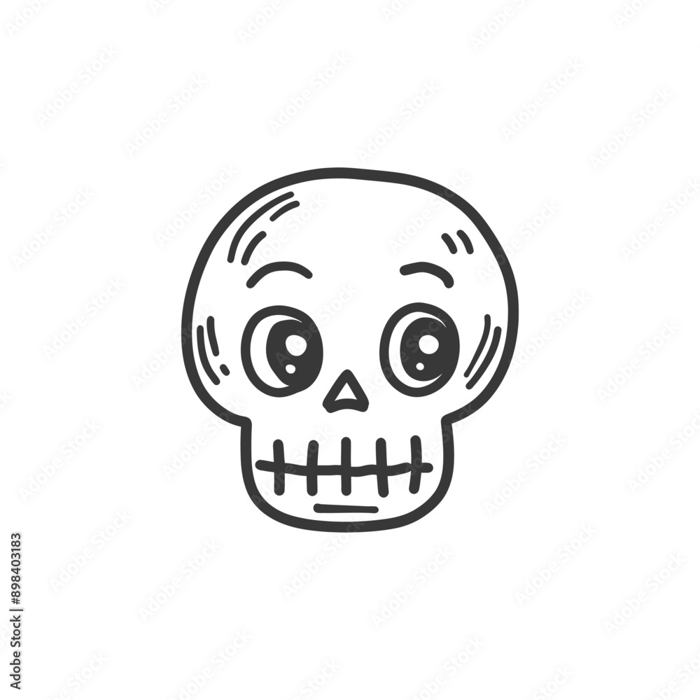Fototapeta premium Hand drawn sketch of a cute cartoon skull with large eyes