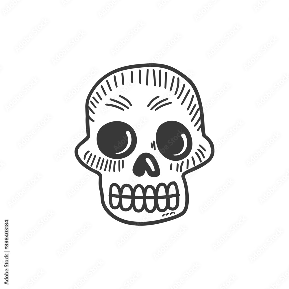 Fototapeta premium Hand Drawn Cartoon Skull with Big Eyes and Teeth