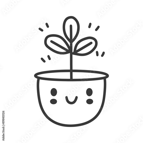Happy Smiling Potted Plant with Three Leaves