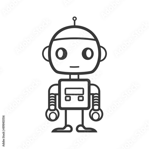 Line Drawing of a Cartoon Robot with a Round Head and Antenna