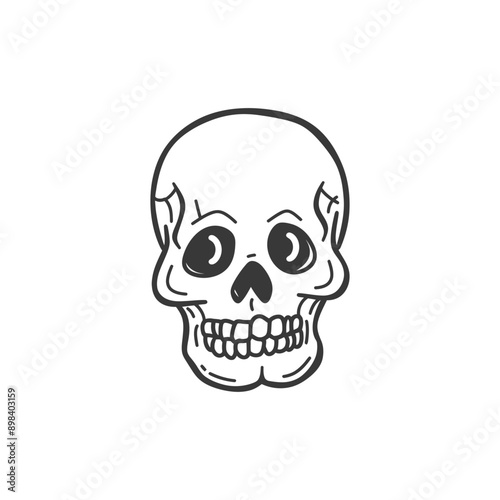 Hand drawn illustration of a smiling skull