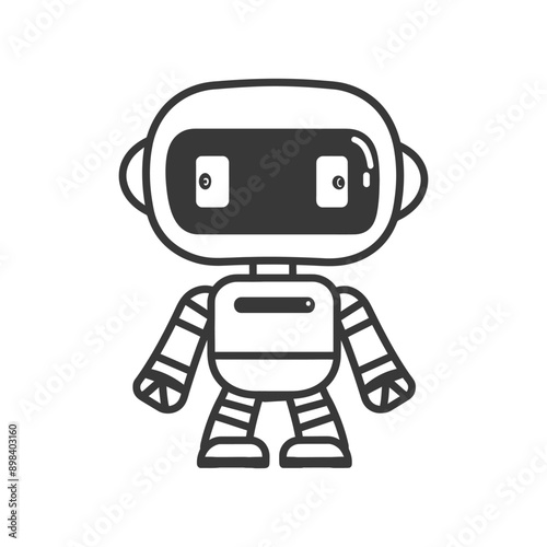 Cartoon Robot with Big Head and Striped Legs