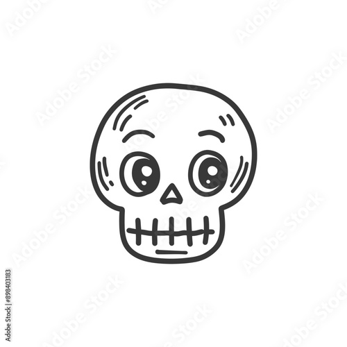 Hand drawn sketch of a cute cartoon skull with large eyes