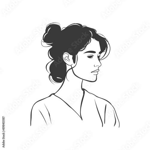 Line Art Illustration of a Woman with Hair in Buns