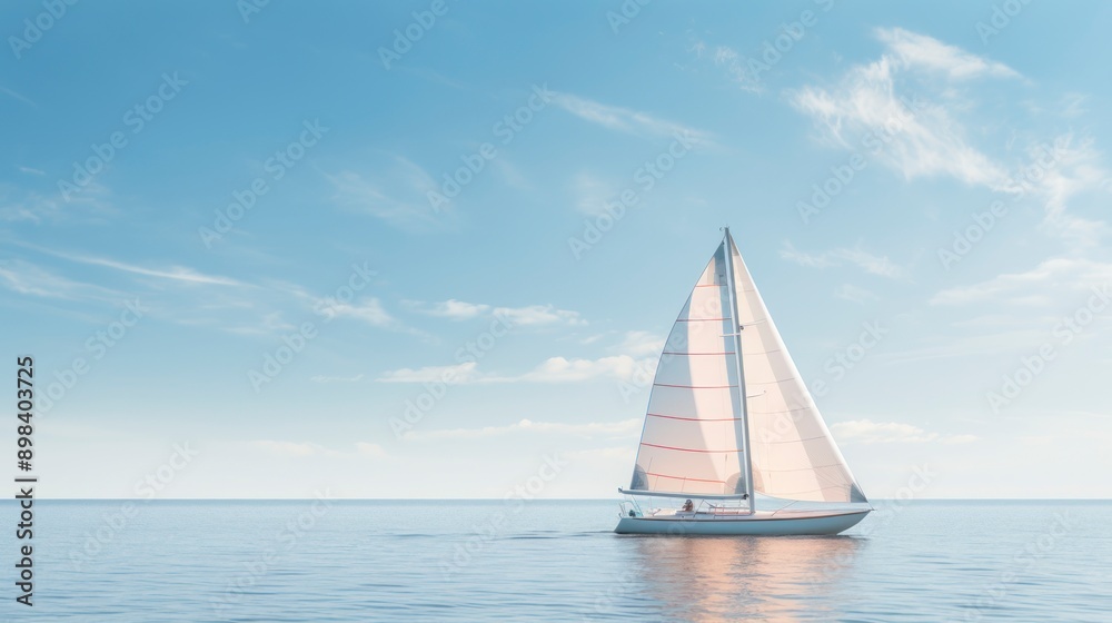 Fototapeta premium Sailing yacht in the sea at sunset.