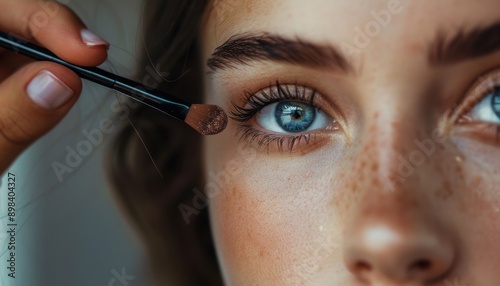 Close Up of Woman's Eye Being Applied With Makeup Brush