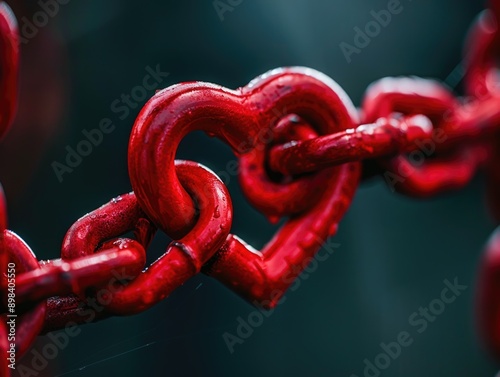 Red metal chain of interlocking hearts.