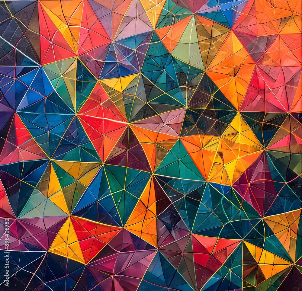 Fototapeta premium A vibrant abstract geometric art piece featuring a kaleidoscope of colors and shapes, symbolizing complexity, creativity, and the interplay of various elements.