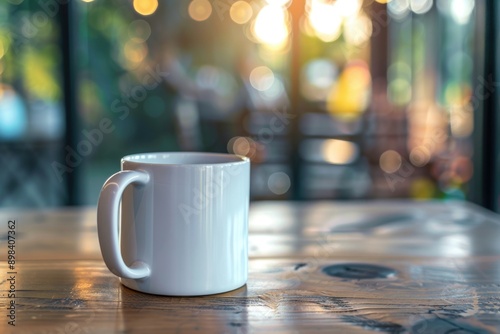 A single cup of coffee on a wooden table, possibly at an outdoor cafe, with blurred background indicating a soft focus on the beverage.