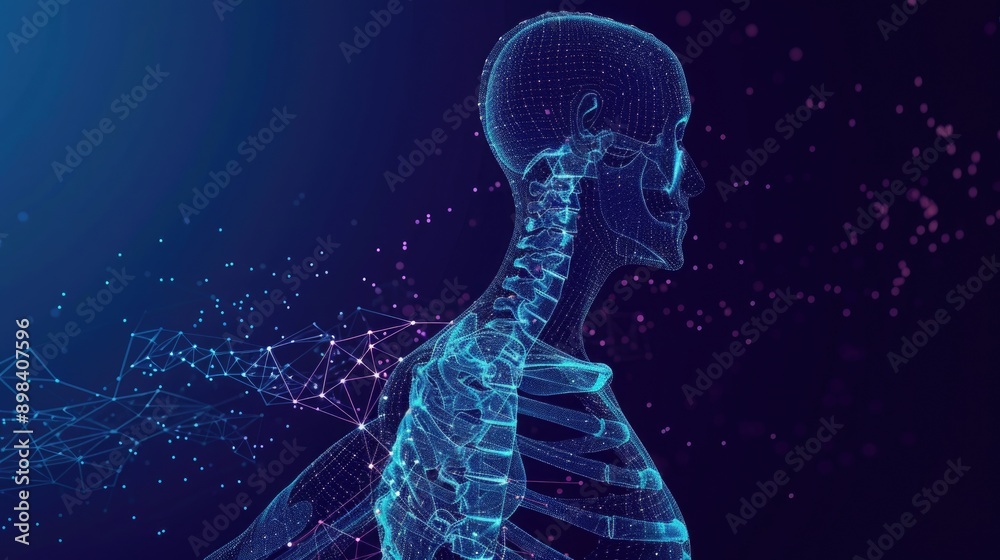 Outline of biology and anatomy. 3D illustration of a polygonal spine. The skeleton component of a home design blueprint. Outline of biology and anatomy. 3D illustration of a polygonal spine. The skeleton component of a home design blueprint.