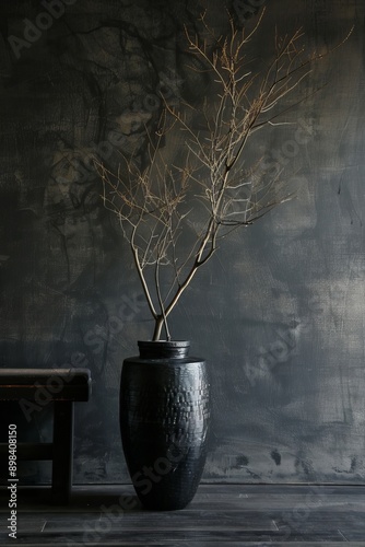 Wallpaper Mural Vintage black vase with dry branches on a dark background. Torontodigital.ca