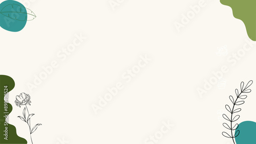 green frame with butterflies floral background with hand drawn elements