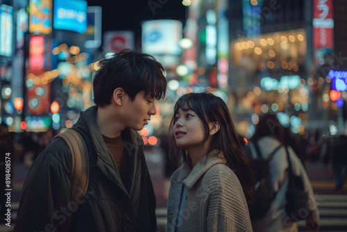 Couple enjoying vibrant city exploration