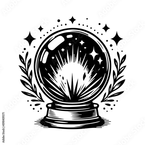 Mystical magic ball, crystal ball, witch ball, fortune telling, Magic Celestial Silhouette Tattoo design.