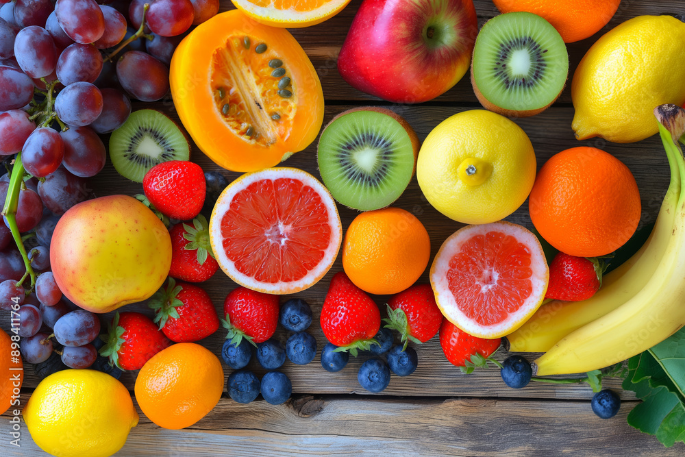 This vibrant image showcases a variety of fresh fruits including apples, kiwis, oranges, and more arranged beautifully. This vibrant image showcases a variety of fresh fruits including apples, kiwis, oranges, and more arranged beautifully.