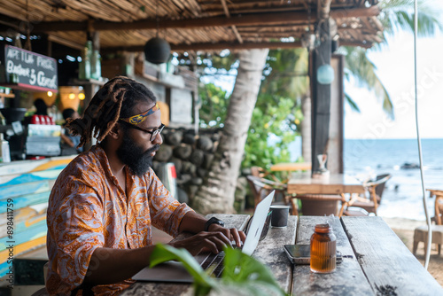 Freelancer working by the sea