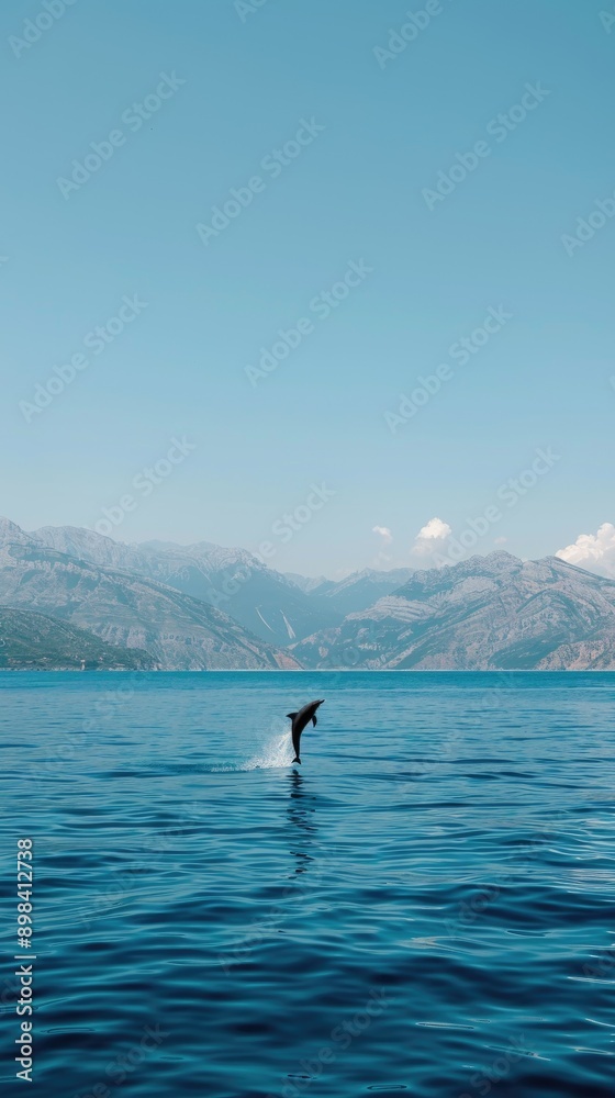 Obraz premium A dolphin leaps high out of the water during a performance in a pool.