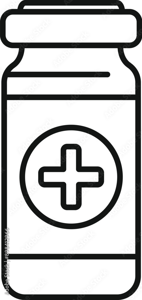 Obraz premium Medical glass vial with label showing medical cross sign icon outline, line style design for web and mobile, modern minimalistic sign