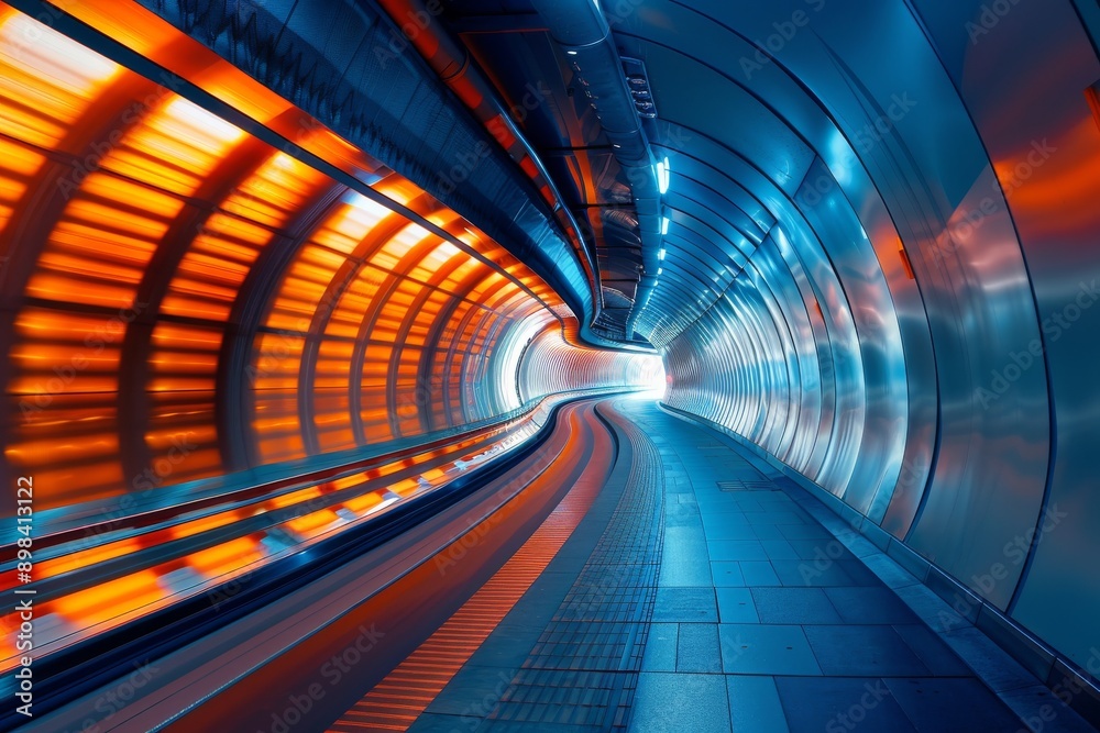 a tunnel with light trails in the center. a tunnel with light trails in the center.