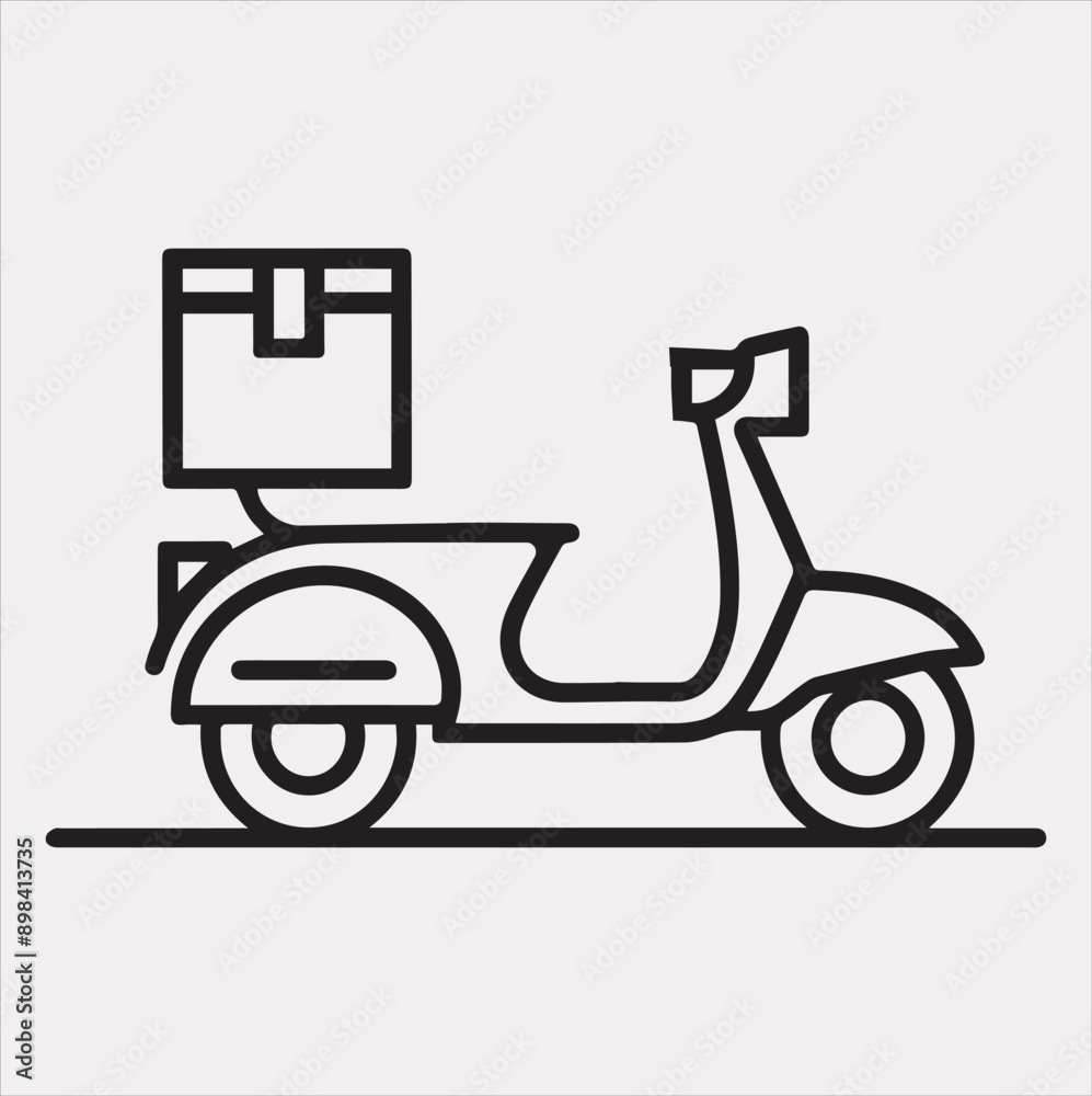 Scooter motor Courier line Art silhouette vector on white background Scooter motor Courier line Art silhouette vector on white background